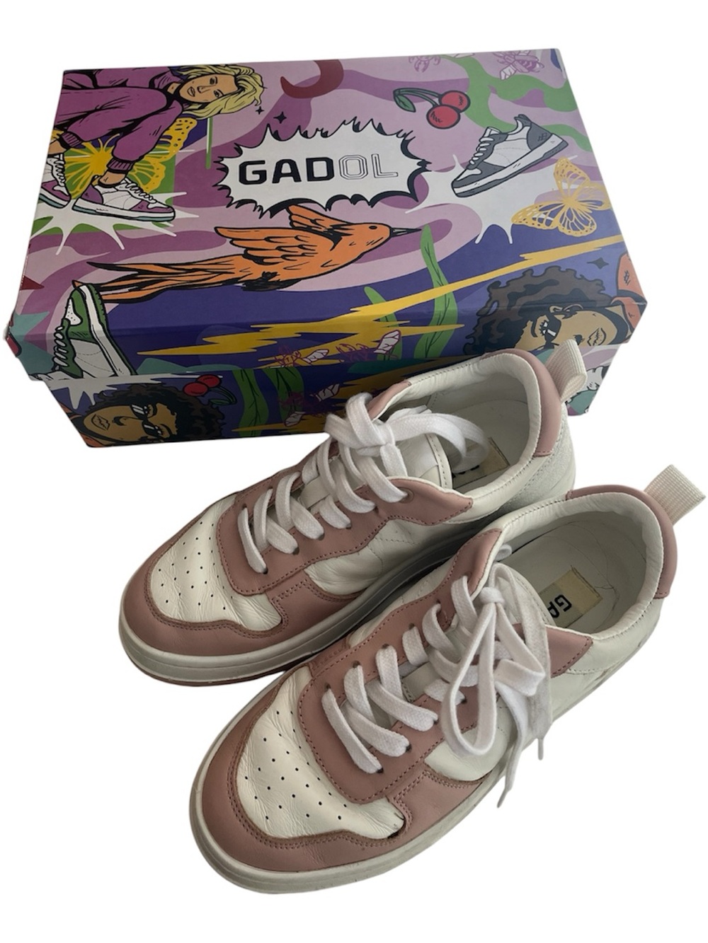 White and Dusty Pink Low-Top Sneakers by Gadol 5.5